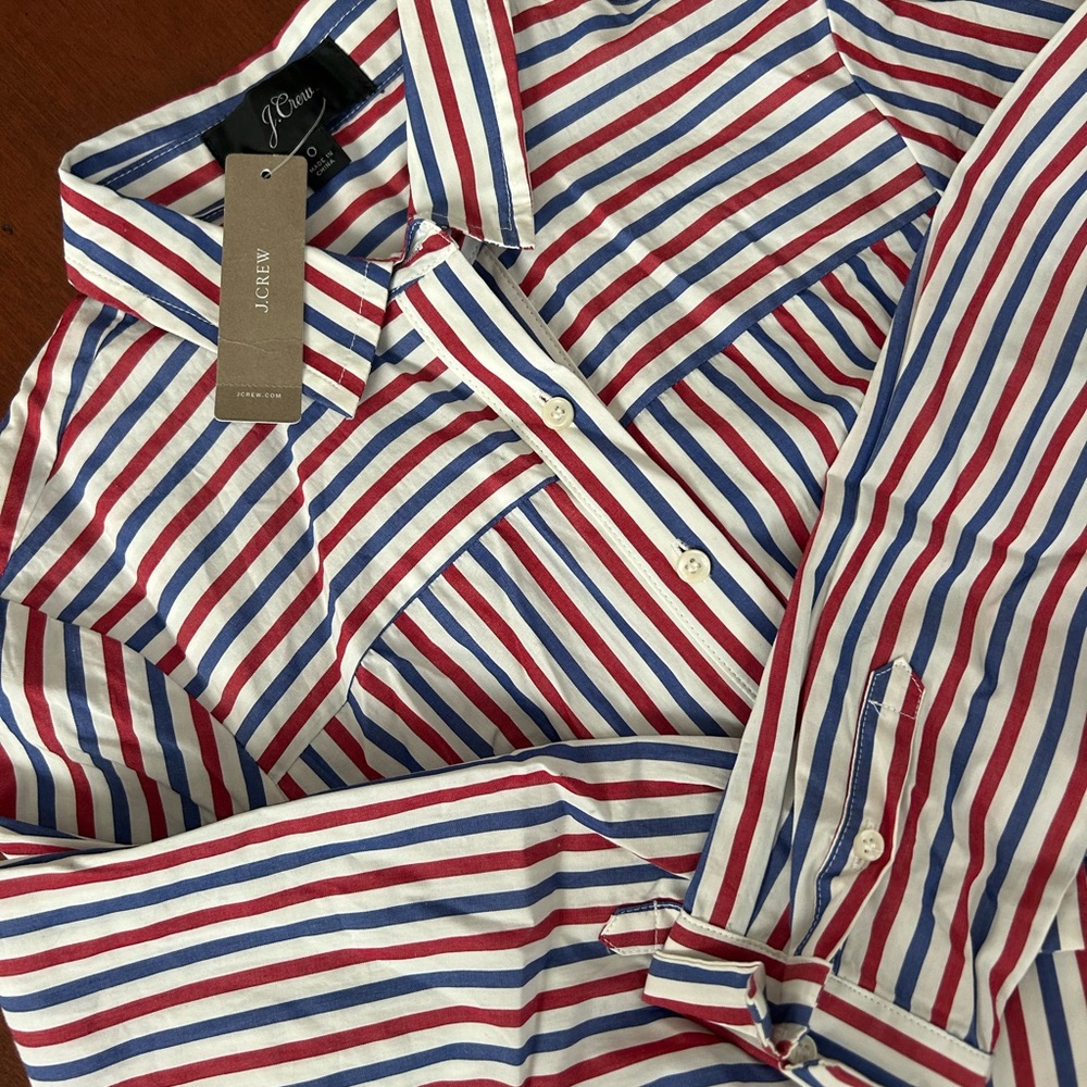 J. Crew Red, White and Blue Casual Button Down Dress